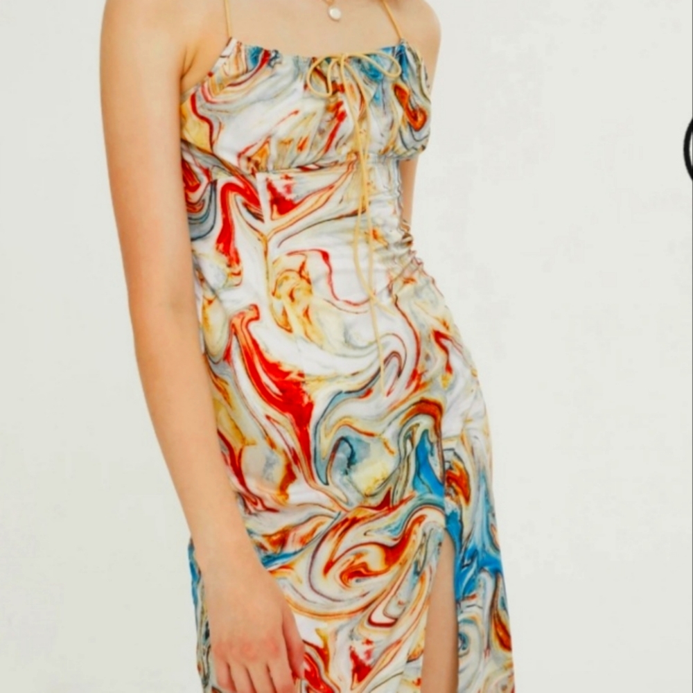 Oil Painting Slit Midi Dress - Size M